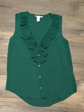 Sleeveless Ruffle V-Neck Women's Top in Emerald Green